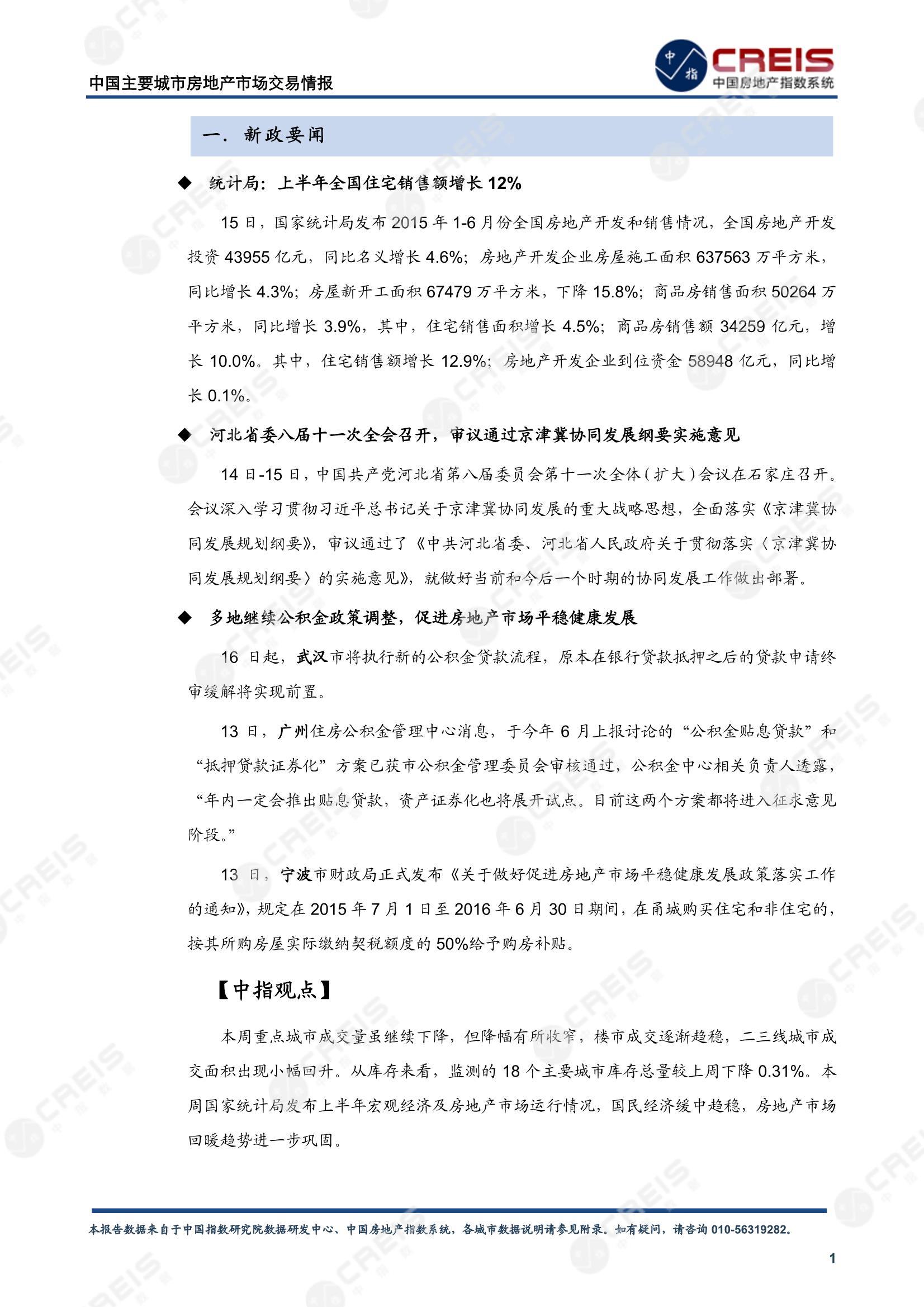 全国楼市、全国房地产市场、重点城市、市场周报、房地产周报、商品房、商品住宅、成交量、供应量、供应面积、成交面积、楼市库存、库存面积、去化周期