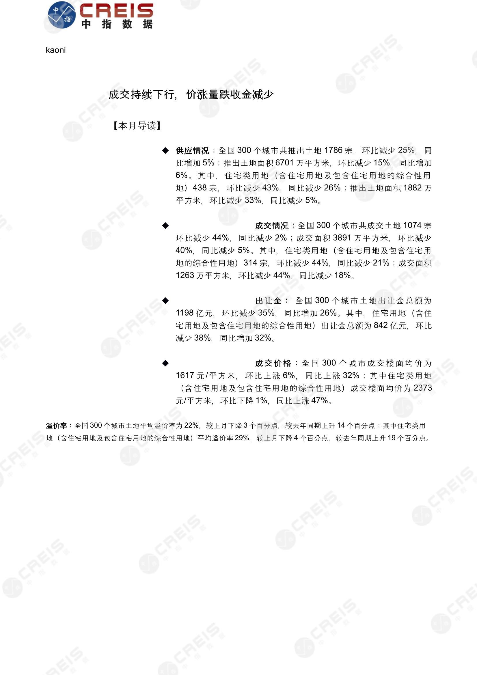 住宅用地、商办用地、土地市场、土地交易、土地成交、土地排行榜、土地供求、工业用地、楼面均价、出让金、规划建筑面积、容积率、出让面积、成交楼面价、溢价率、房企拿地、拿地排行榜、住宅用地成交排行、土地成交情况、一线城市、二线城市、三四线城市、土地价格、城市群、长三角、珠三角、京津冀、300城土地信息